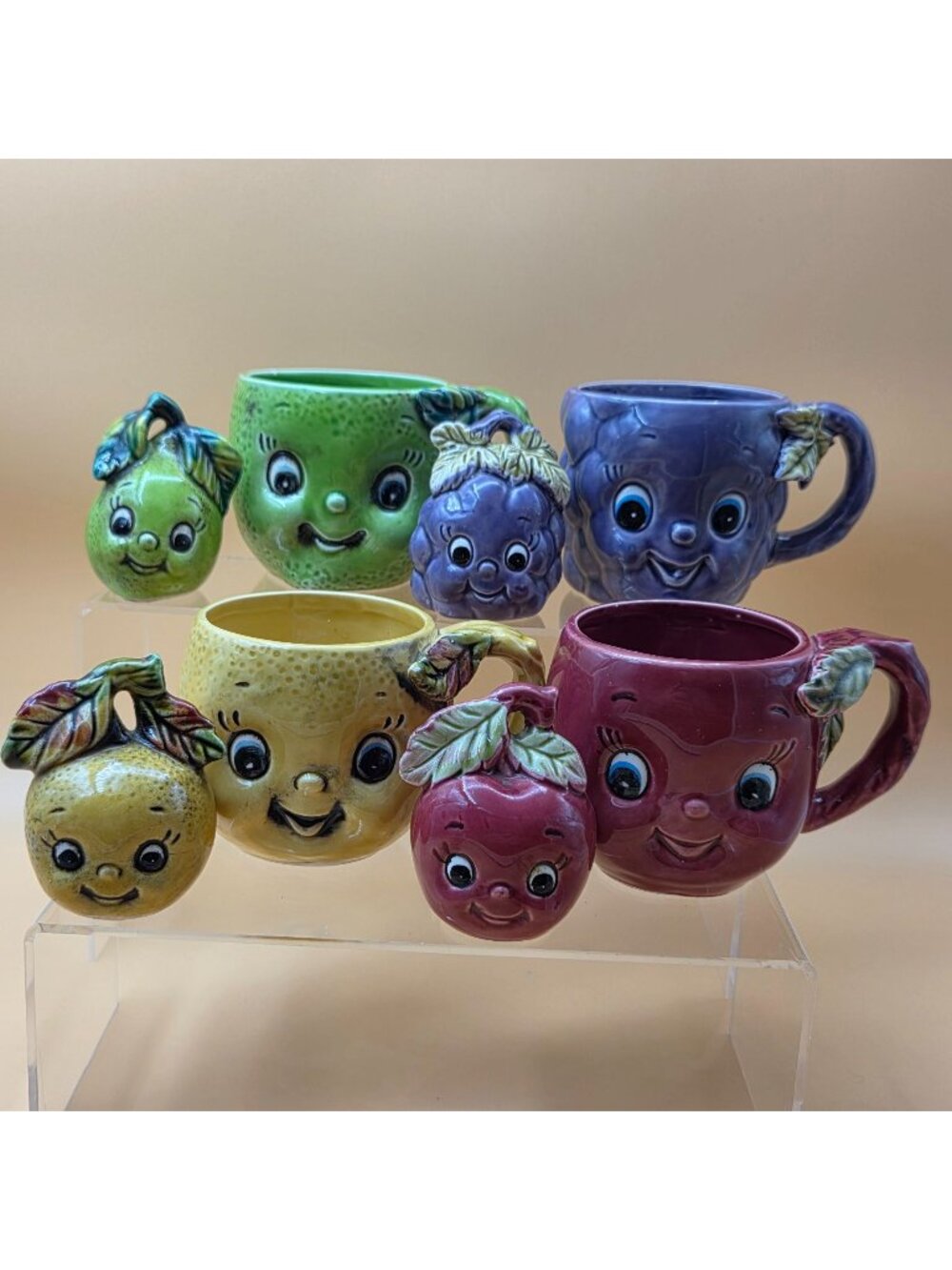 Vintage Enesco Anthropomorphic Fruit Mugs Salt Pepper Shakers Set of 8